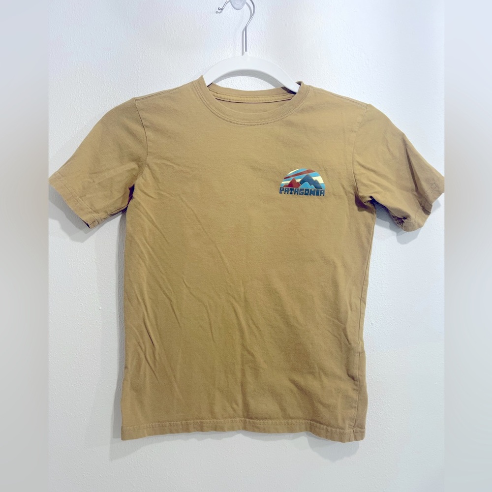 Boys Patagonia Graphic Logo Tee in Olive/Tan (S/6-7)